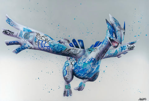 Original Vandalized Lugia - Unique Street Art Work by Onemizer